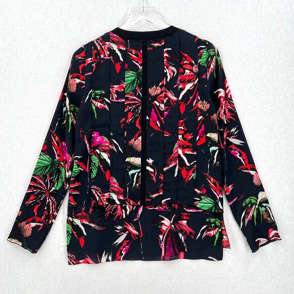 PROENZA SCHOULER Floral Print Blouse Womens 2 Black Pink Red Long Sleeve Layered - Picture 2 of 11